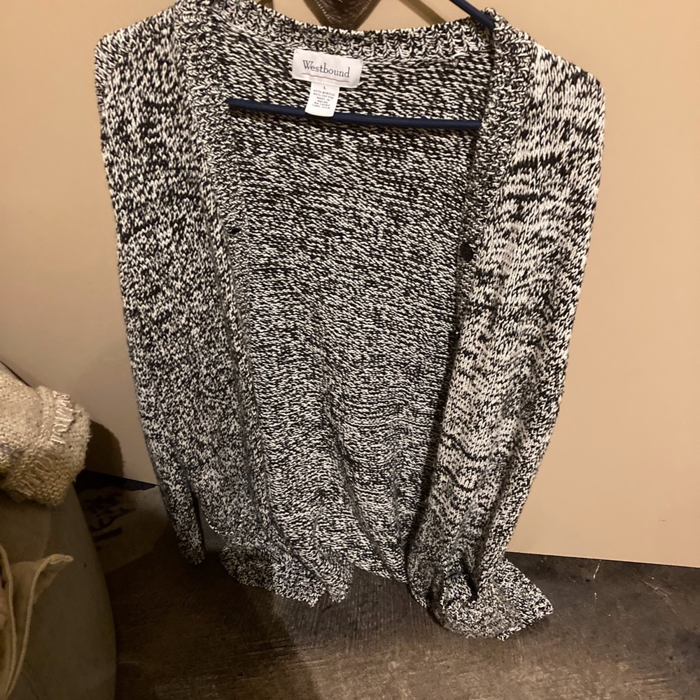 Longline black and white cardigan with belt EUC
